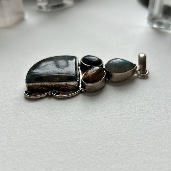 Labradorite, Sunstone and Tiger’s eye Sterling silver pendant - Picture 6 of 8